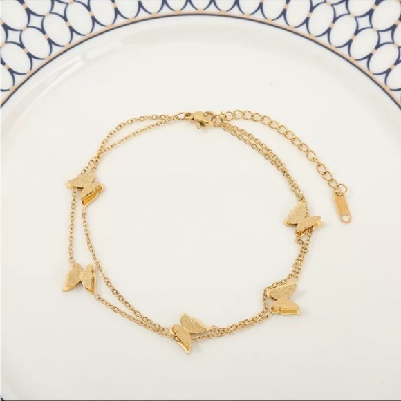 NEW Gold Plated Chain Double Butterfly Anklet Ankle Bracelet - Picture 5 of 9